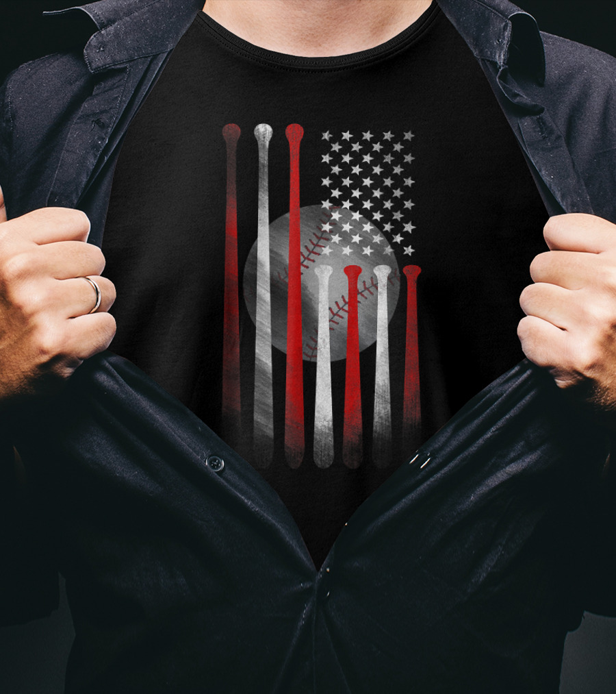 Vintage American Baseball Flag With Bat And Ball Elements T-Shirt