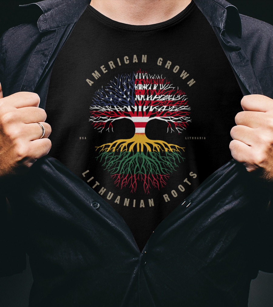 American Grown Lithuanian Roots USA Lithuania Flag Tree T-Shirt