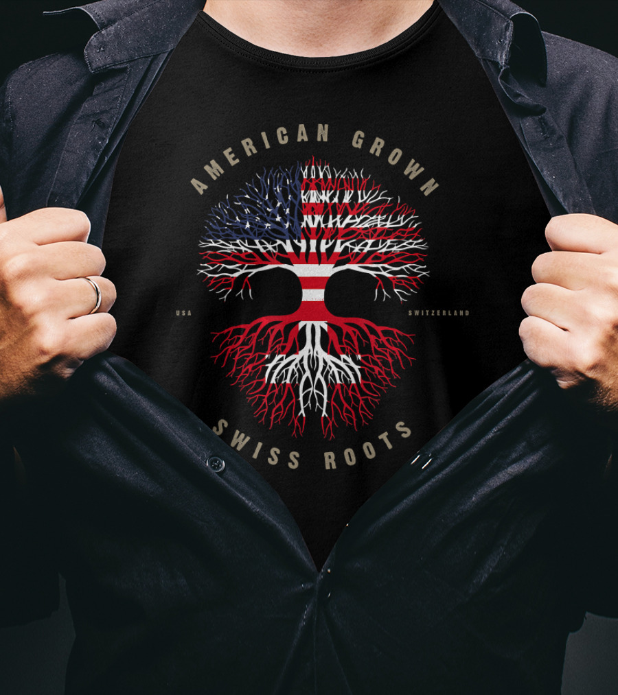 American Grown USA Swiss Roots Switzerland Tree Flag T-Shirt