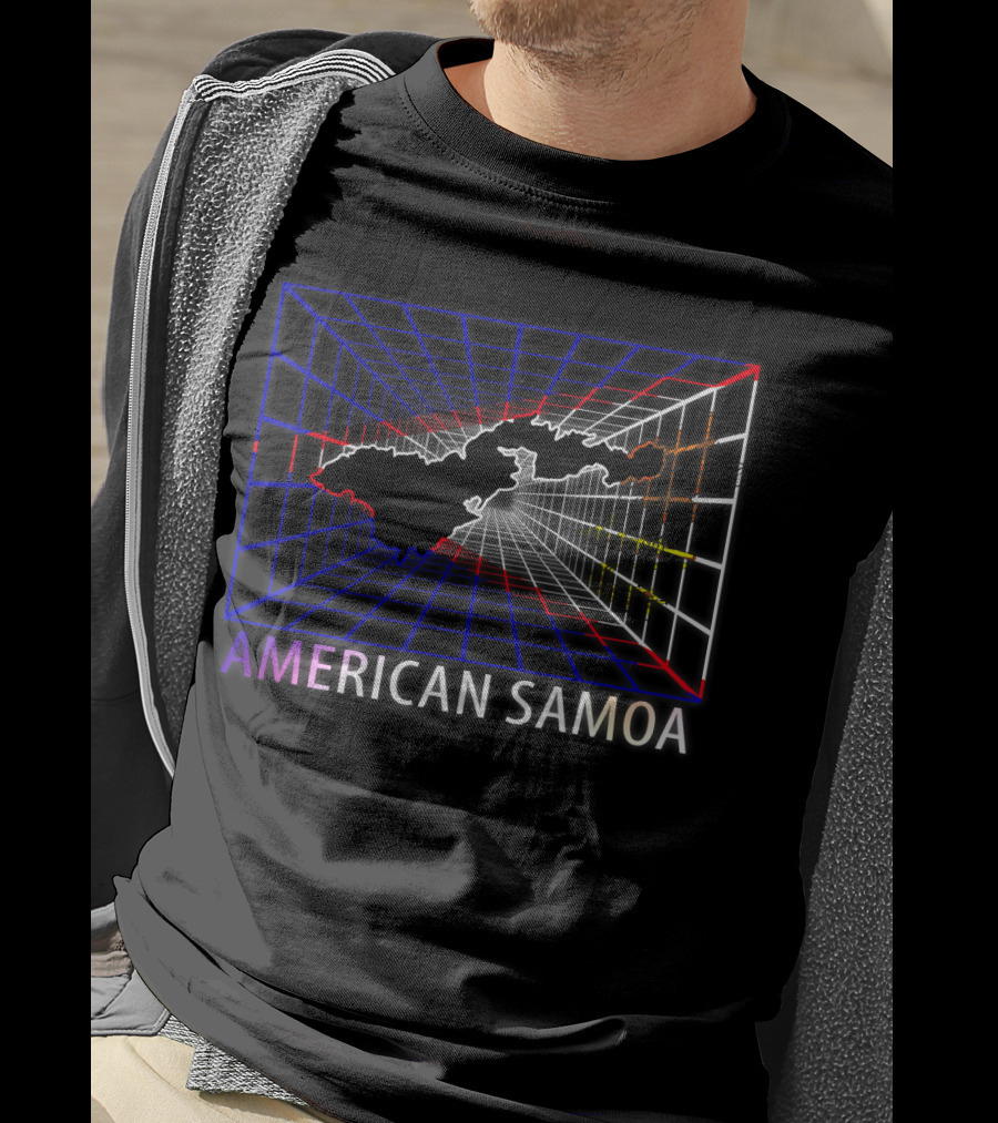 AMERICAN SAMOA Map American Samoan Retro Grid T-Shirt