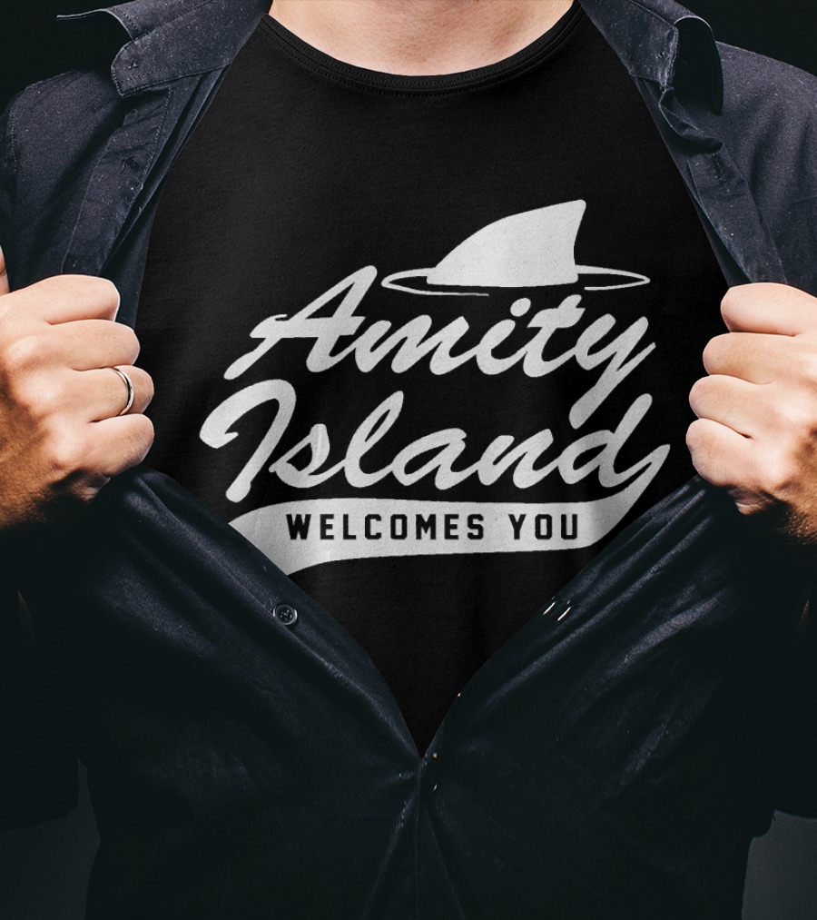 Amity Island Welcomes You Jaws Shark Fin T-Shirt