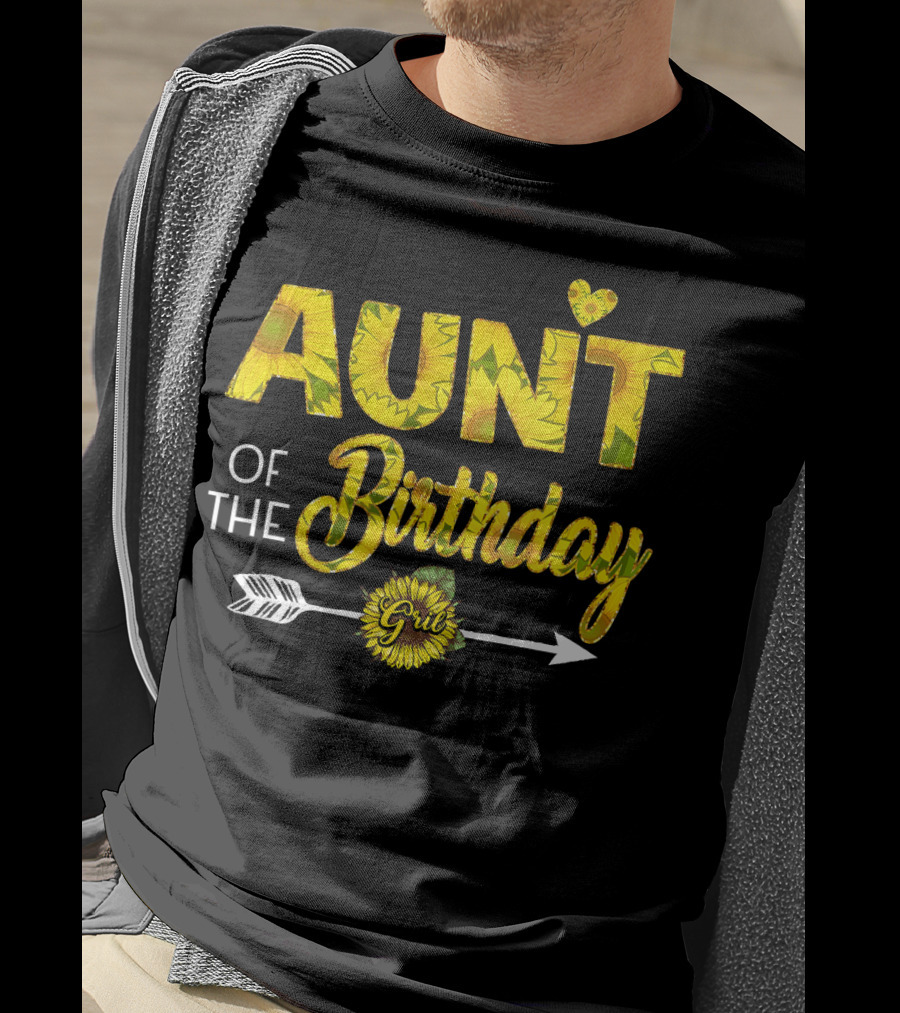Aunt Of The Birthday Girl Sunflower Arrow Heart T-Shirt