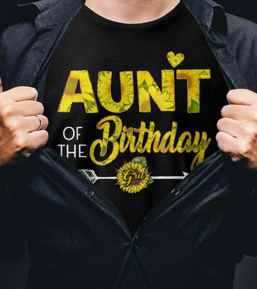Aunt Of The Birthday Girl Sunflower Arrow Heart T-Shirt