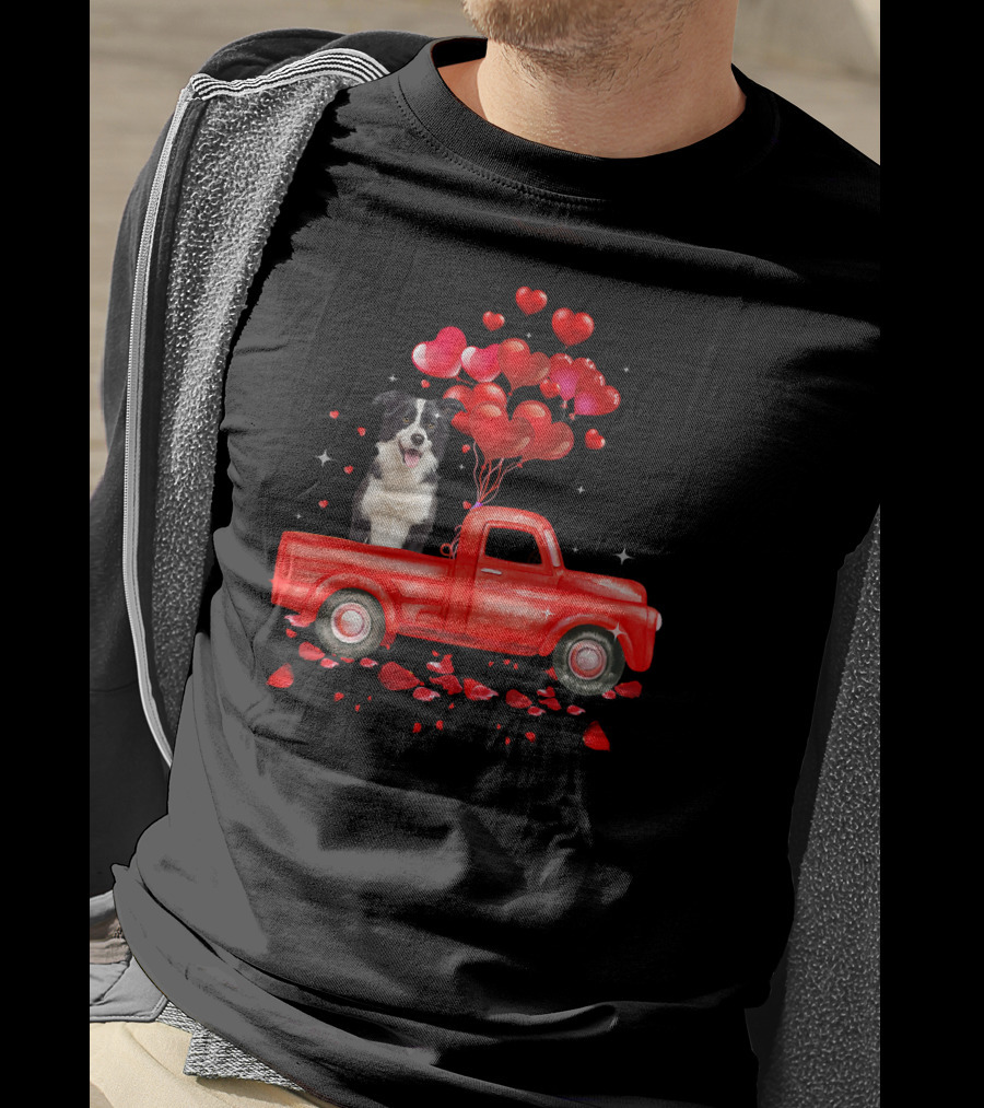Australian Shepherd Valentine Hearts Red Truck Dog T-Shirt