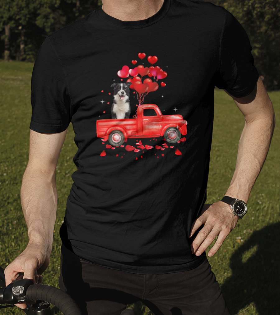Australian Shepherd Valentine Hearts Red Truck Dog T-Shirt