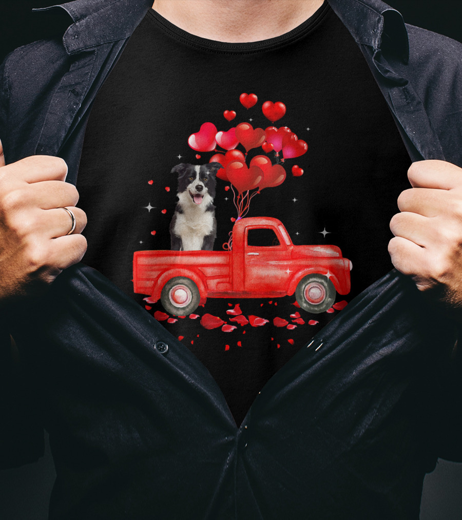 Australian Shepherd Valentine Hearts Red Truck Dog T-Shirt