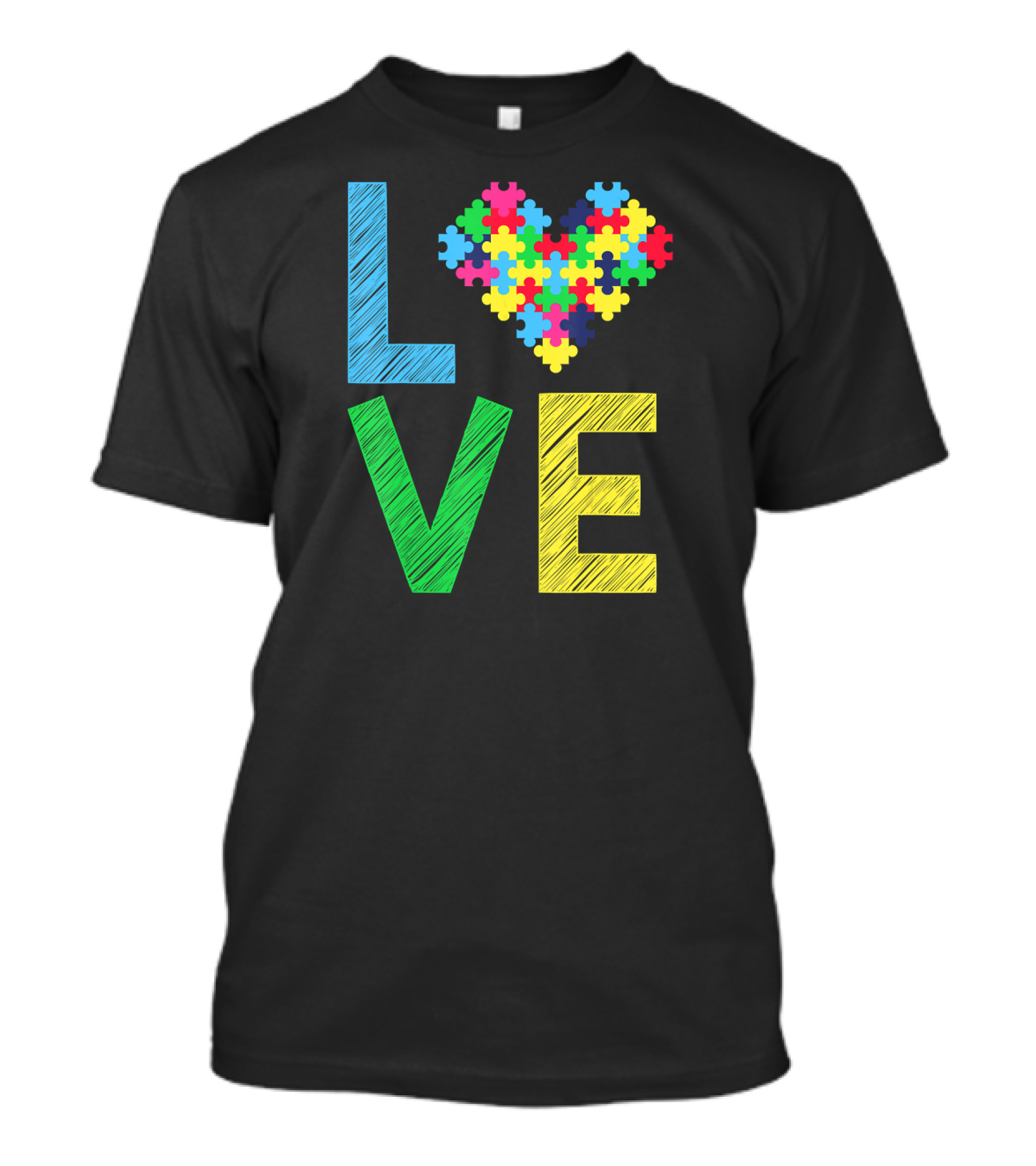 Autism Awareness Love Puzzle Heart Colorful Letters T-Shirt