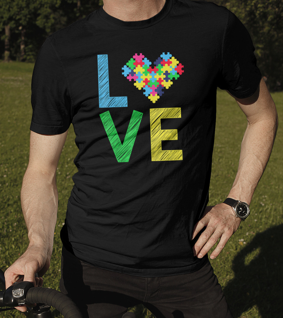 Autism Awareness Love Puzzle Heart Colorful Letters T-Shirt