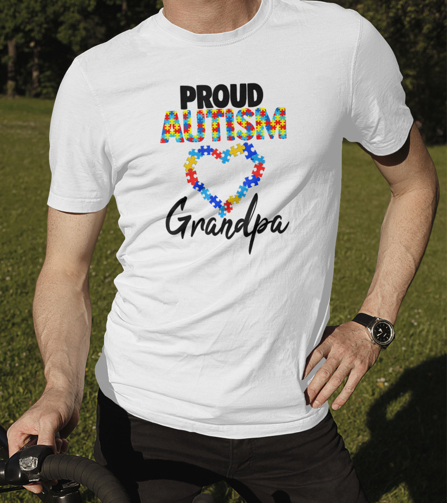 PROUD AUTISM GRANDPA Puzzle Heart T-Shirt
