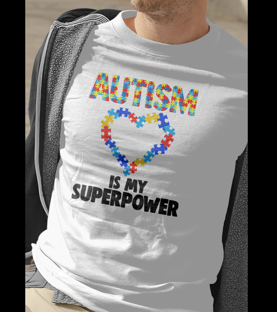 Autism Is My Superpower Puzzle Heart Kids Autism T-Shirt