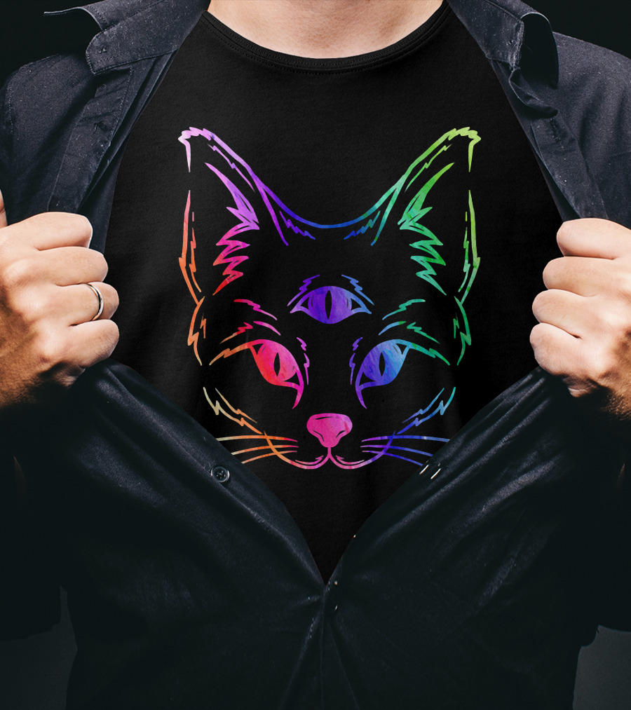 Awakened Cat Third Eye Rainbow Psychedelic Aesthetic T-Shirt
