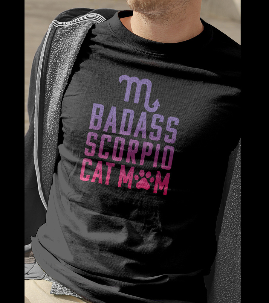 Badass Scorpio Cat Mom With Zodiac Symbol And Paw Prints T-Shirt