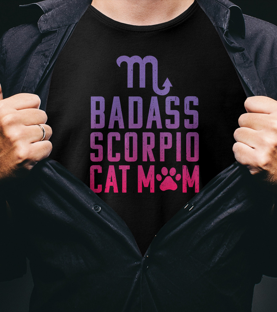 Badass Scorpio Cat Mom With Zodiac Symbol And Paw Prints T-Shirt