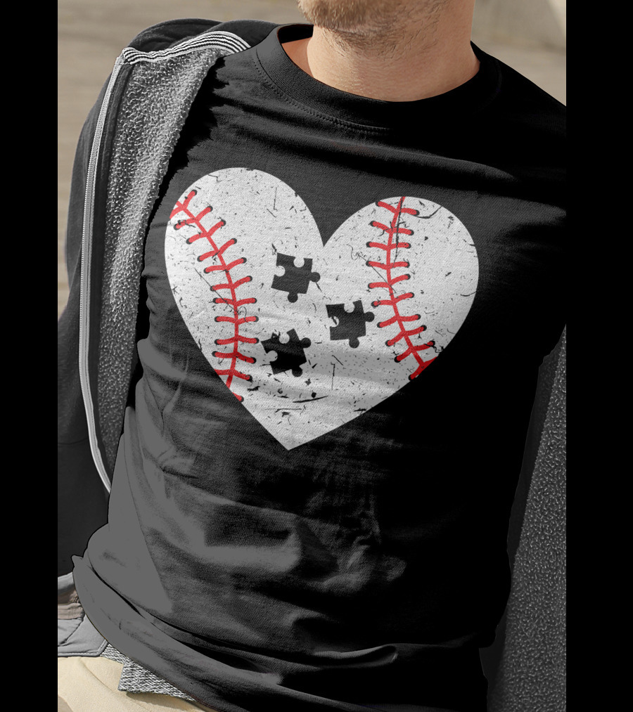 Baseball Heart Autism Puzzle Love T-Shirt