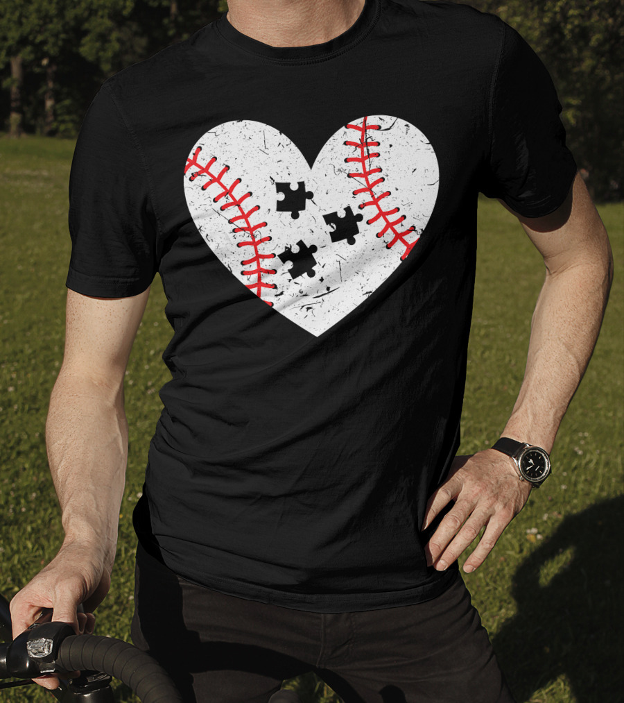 Baseball Heart Autism Puzzle Love T-Shirt