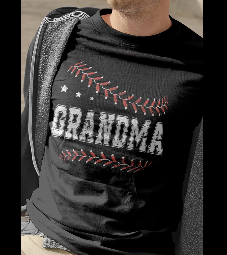 Grandma Baseball Love With Stars And Stitching T-Shirt