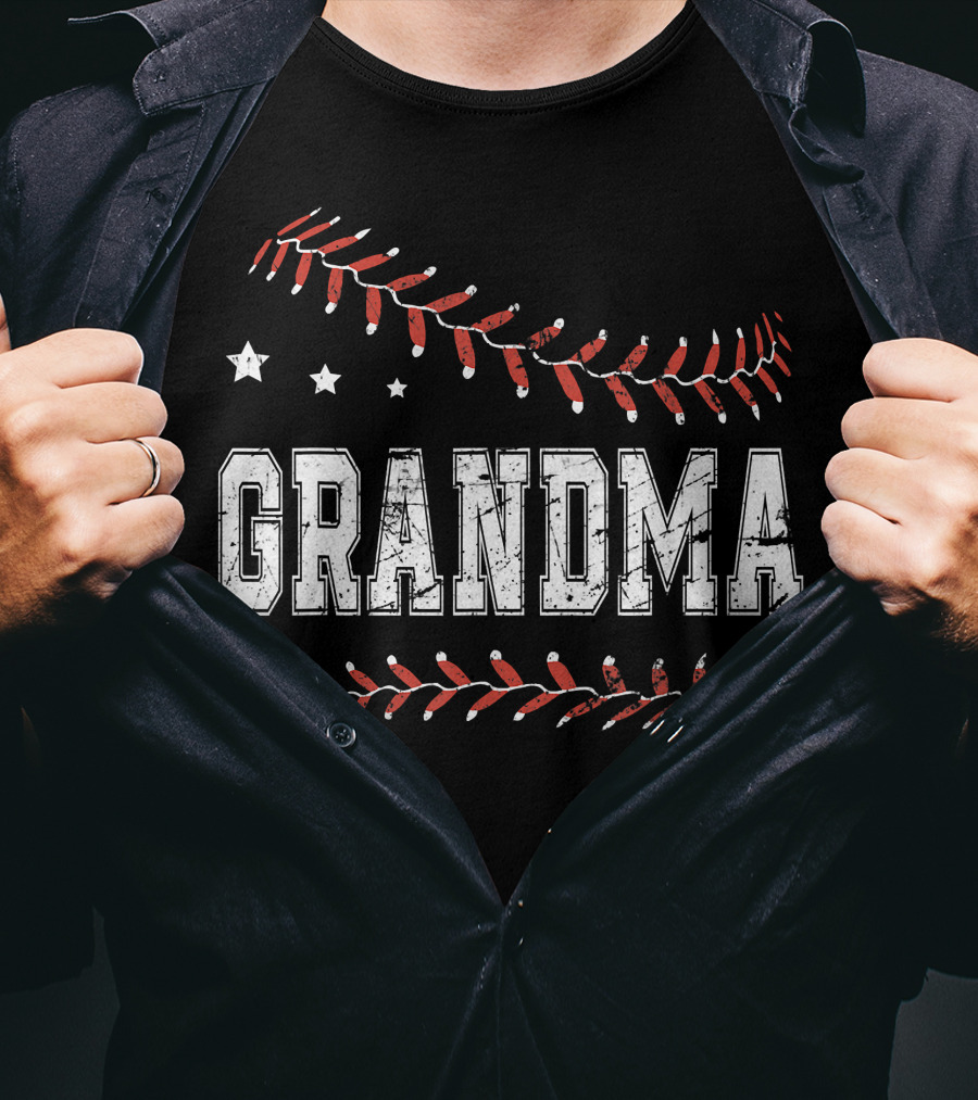 Grandma Baseball Love With Stars And Stitching T-Shirt