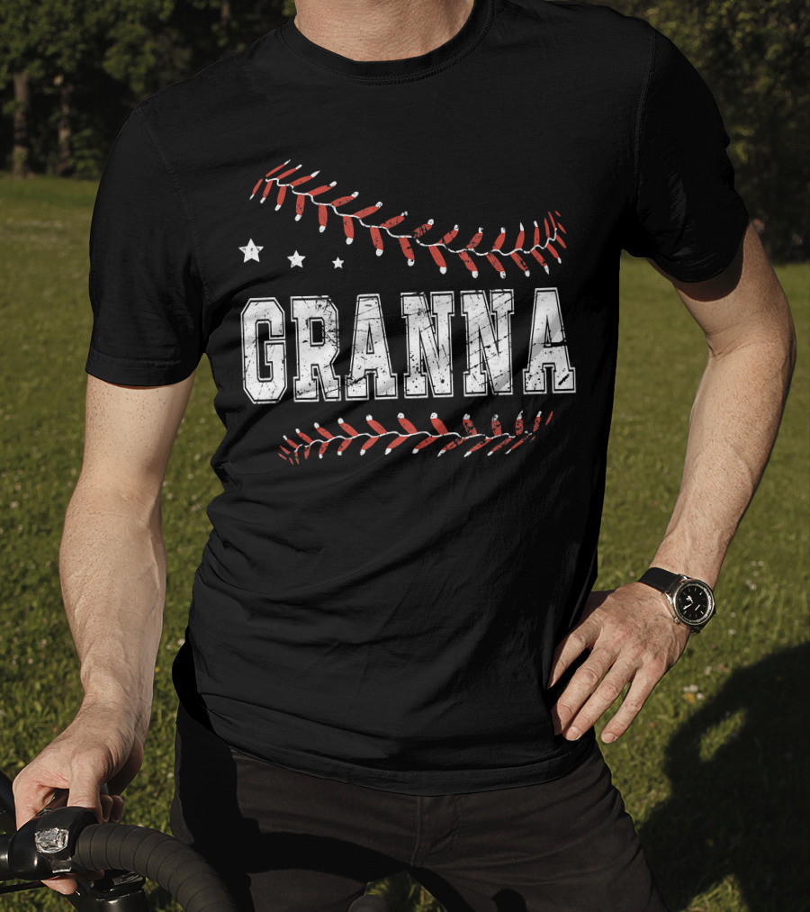 Granna Love Baseball Stars Decor Stitching T-Shirt