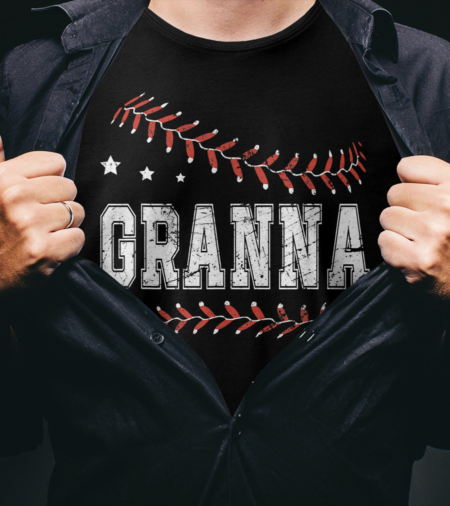 Granna Love Baseball Stars Decor Stitching T-Shirt