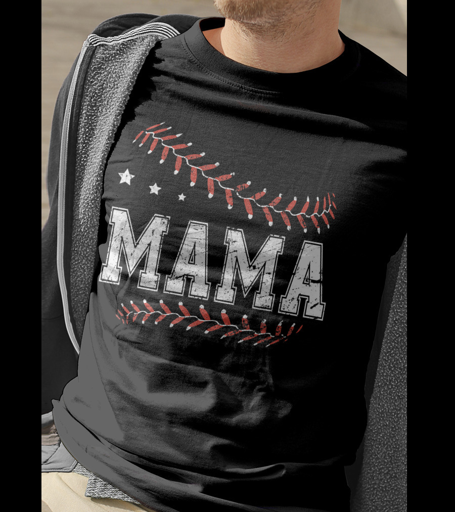 Mama Love Baseball Softball Stars Stitches T-Shirt