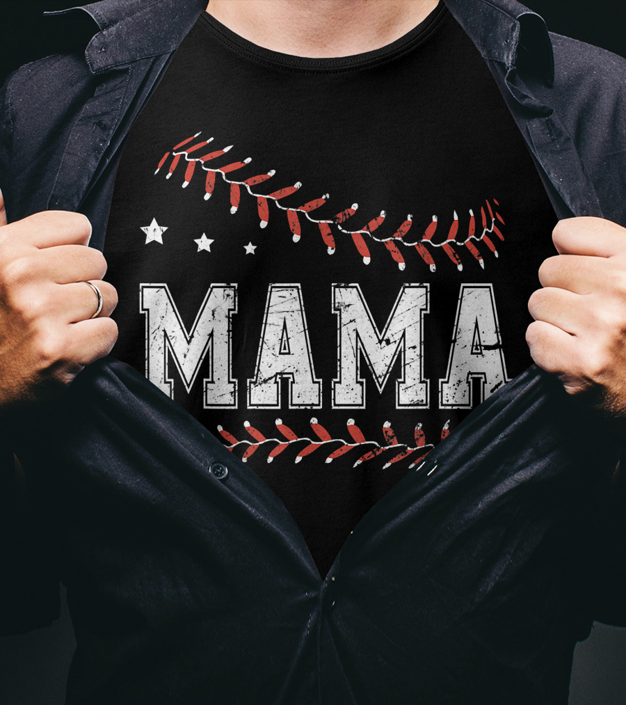 Mama Love Baseball Softball Stars Stitches T-Shirt