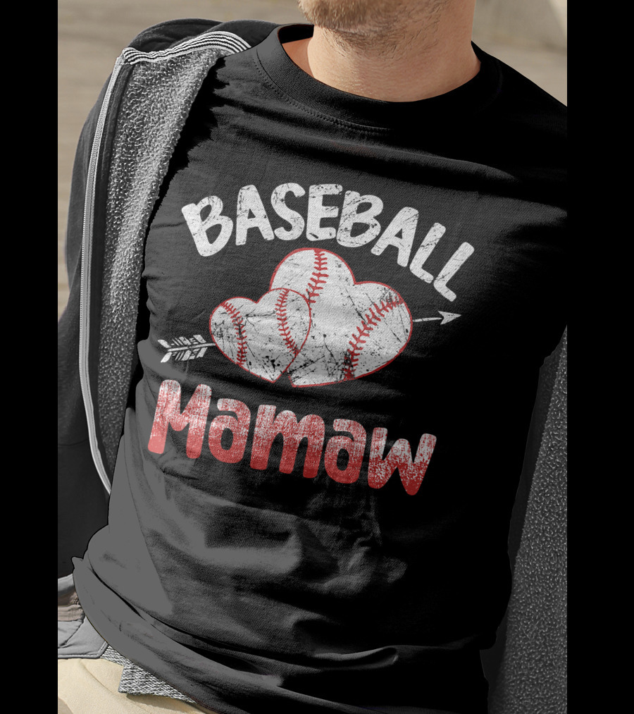 Baseball Mamaw Heart Arrow Baseball Stitching T-Shirt