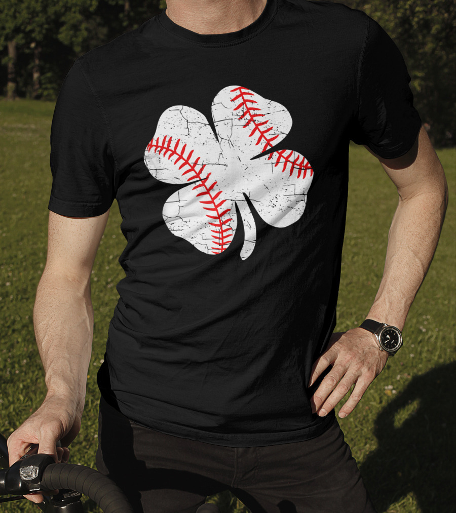 Baseball Patricks Day Boys Me Shamrock Stitch T-Shirt