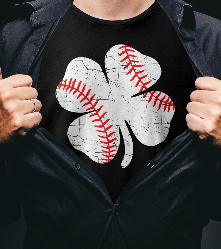 Baseball Patricks Day Boys Me Shamrock Stitch T-Shirt