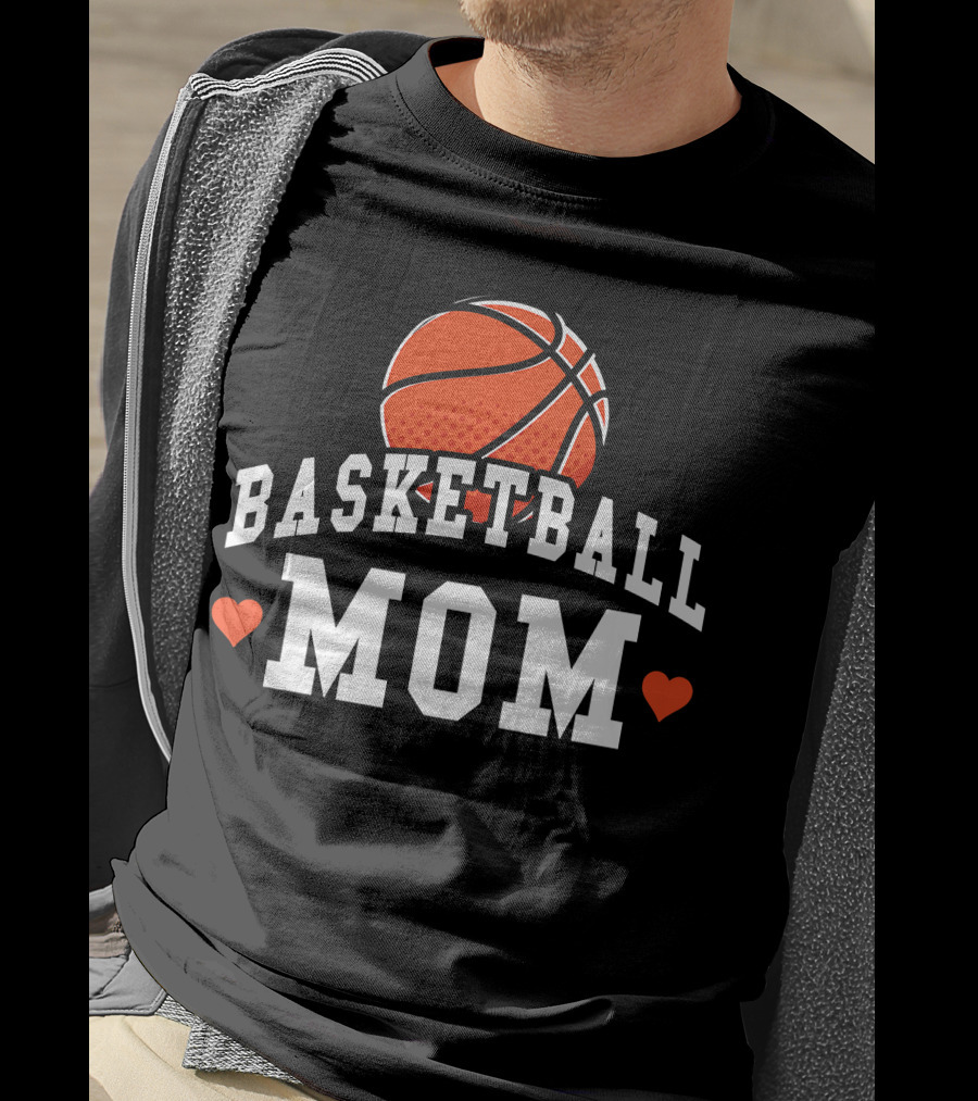 Basketball Mom Women's Shirt With Hearts And Basketball T-Shirt