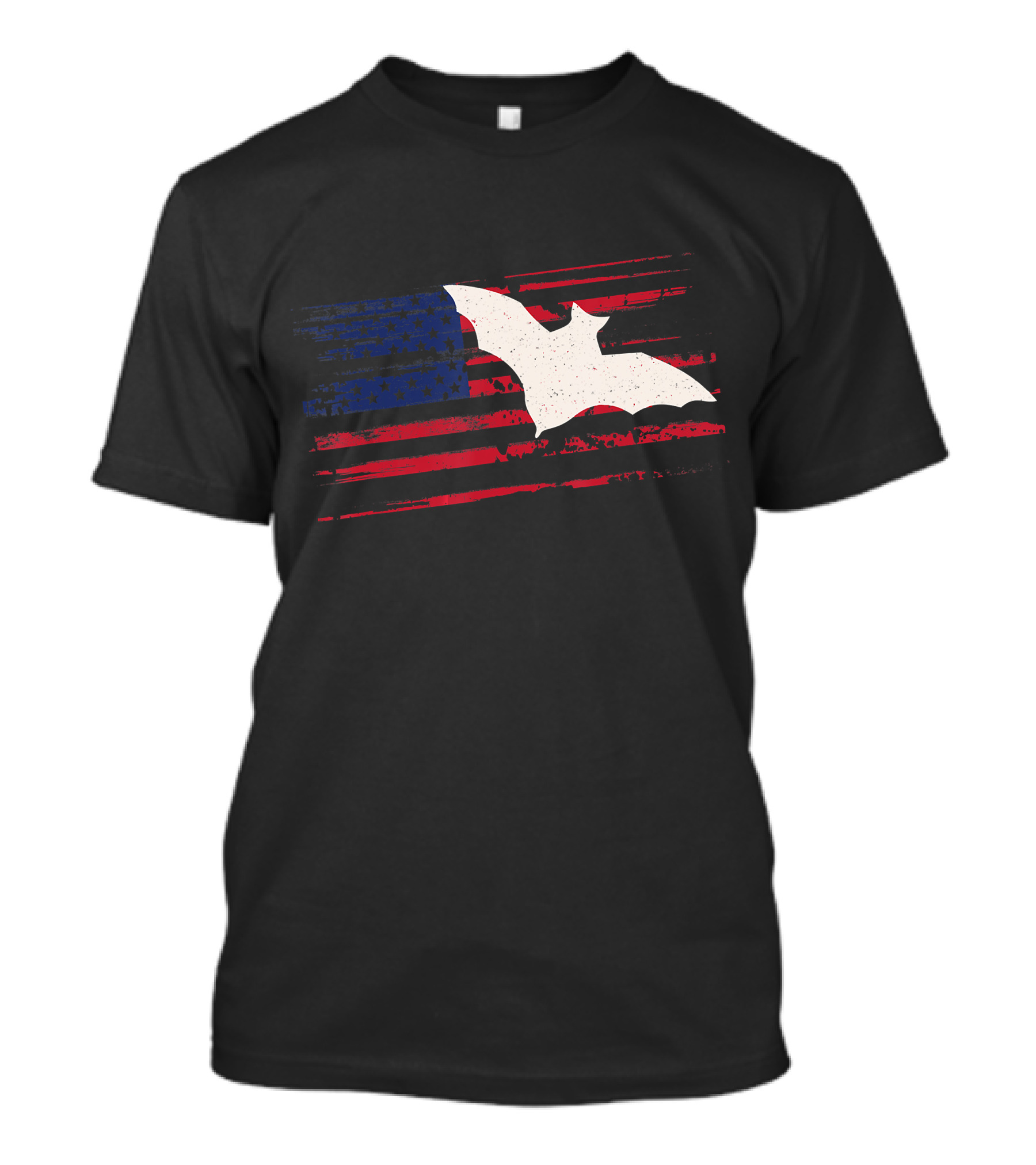 Bat Silhouette US American Flag Stripes And Stars T-Shirt