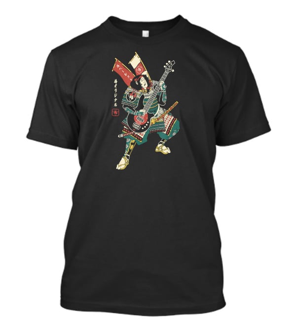 BASSIST SAMURAI No7 Vintage Japanese Warrior Playing Bass Guitar T-Shirt