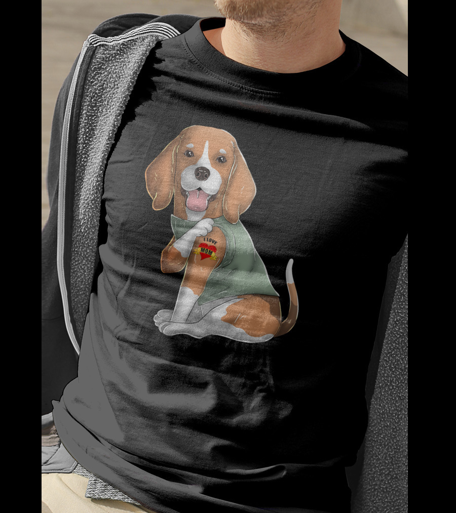 Beagle I Love Mom Tattoo On Dog's Arm T-Shirt