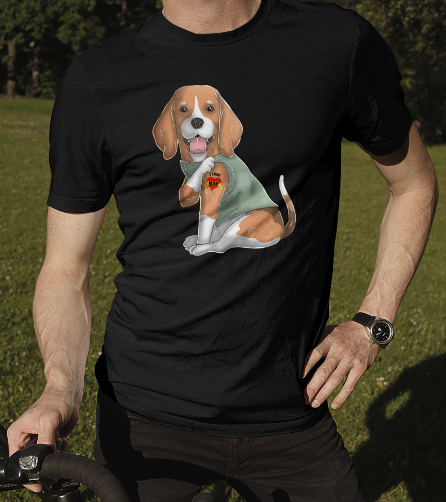 Beagle I Love Mom Tattoo On Dog's Arm T-Shirt