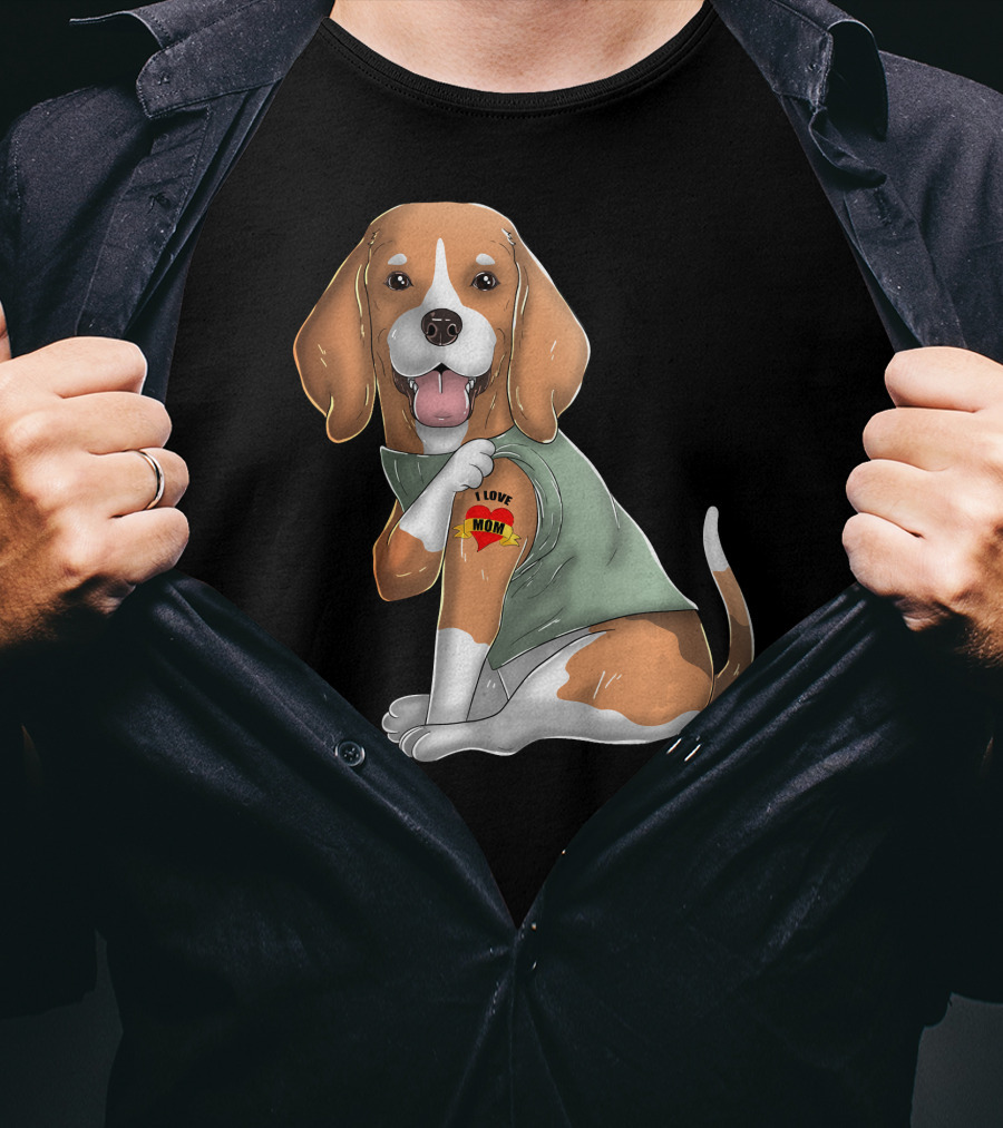 Beagle I Love Mom Tattoo On Dog's Arm T-Shirt