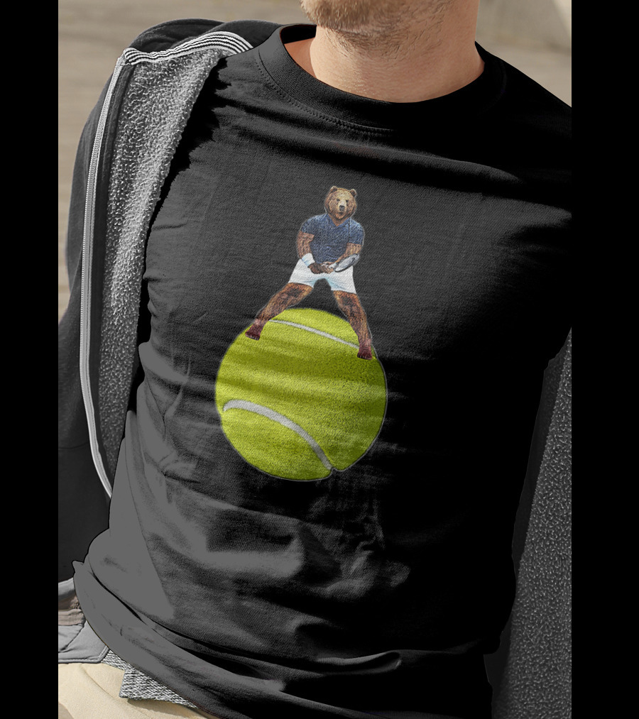Bear Balancing On Tennis Ball By Behrbone Mens T-Shirt