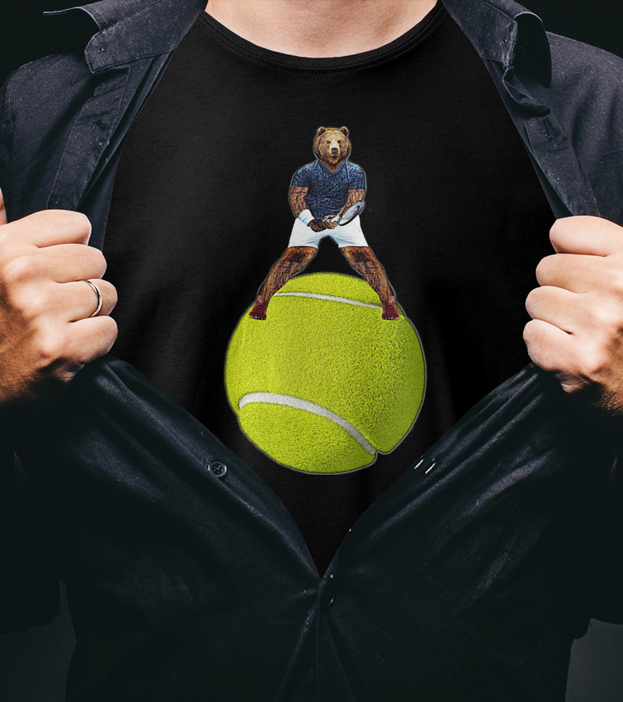 Bear Balancing On Tennis Ball By Behrbone Mens T-Shirt