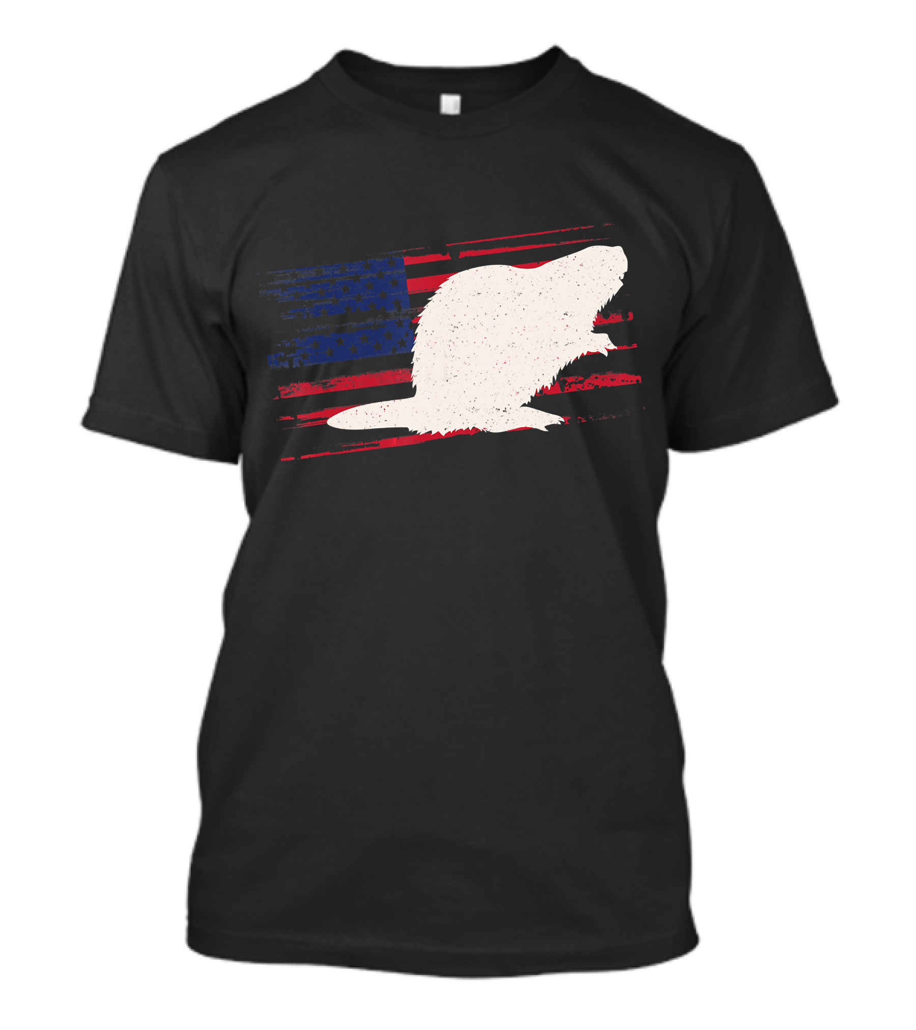 Beaver Silhouette Over Distressed US American Flag Rodent T-Shirt