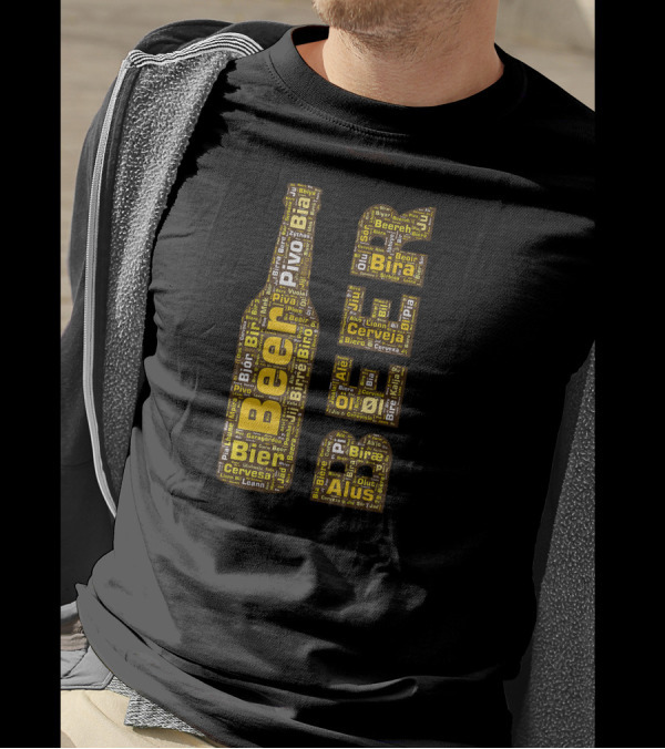 Beer Word Cloud With Bottle And Glasses In Multiple Languages T-Shirt