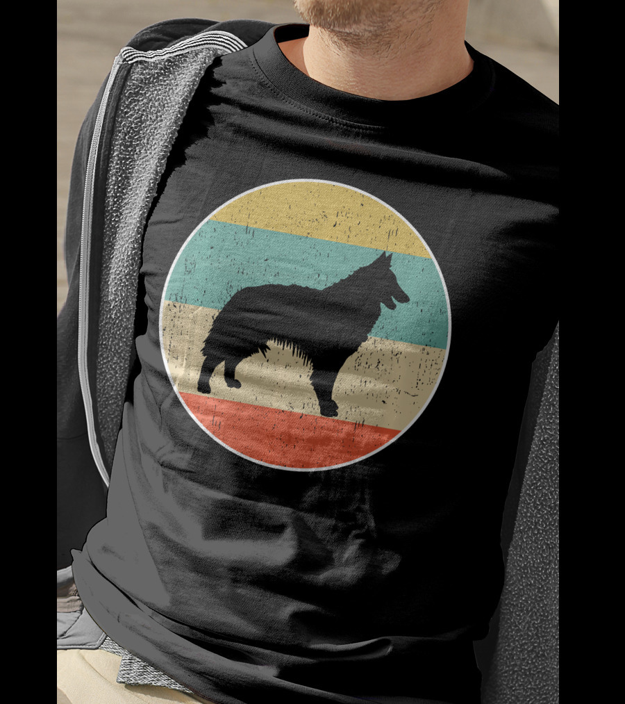 Belgian Tervuren Dog Vintage Silhouette Retro Stripes T-Shirt