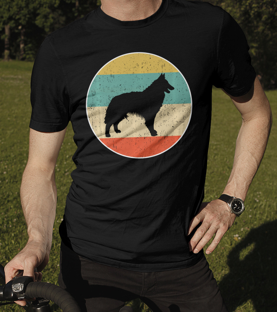 Belgian Tervuren Dog Vintage Silhouette Retro Stripes T-Shirt