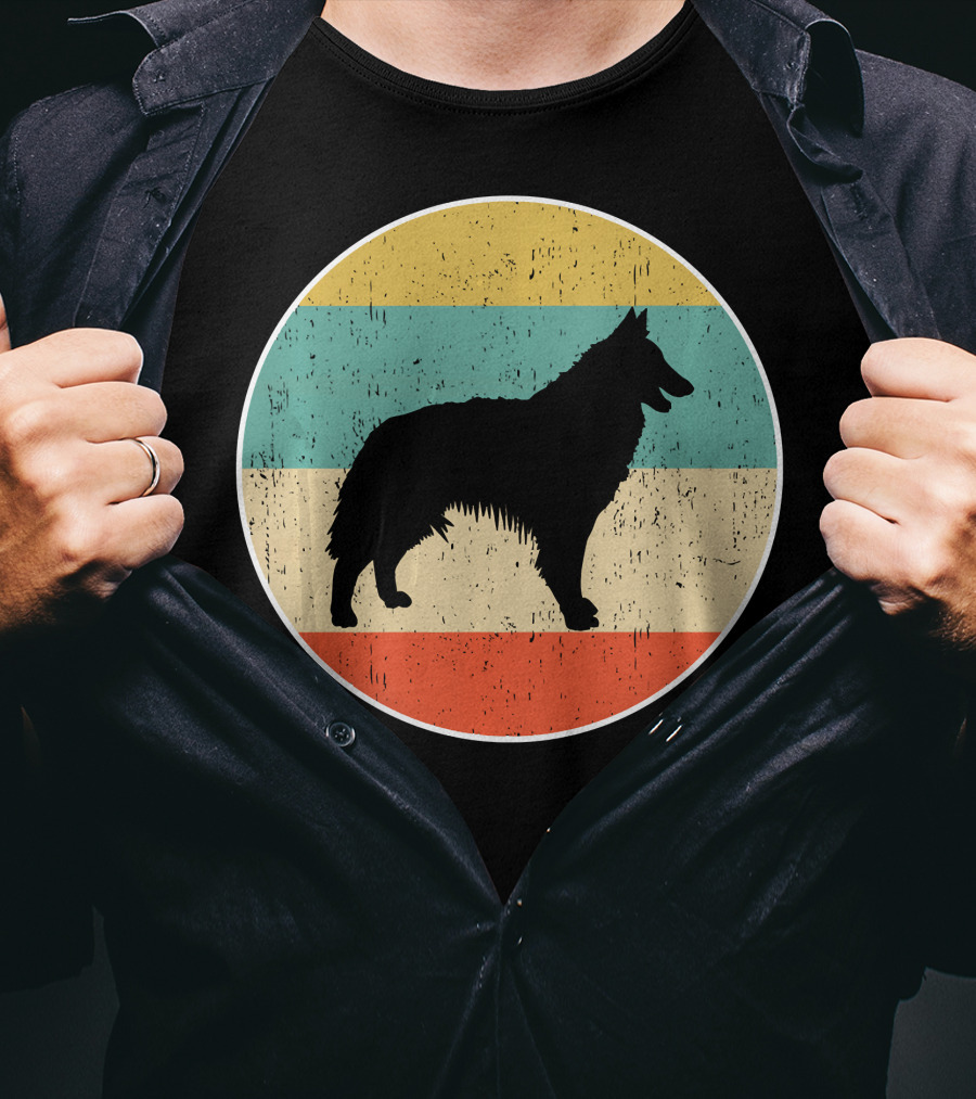 Belgian Tervuren Dog Vintage Silhouette Retro Stripes T-Shirt