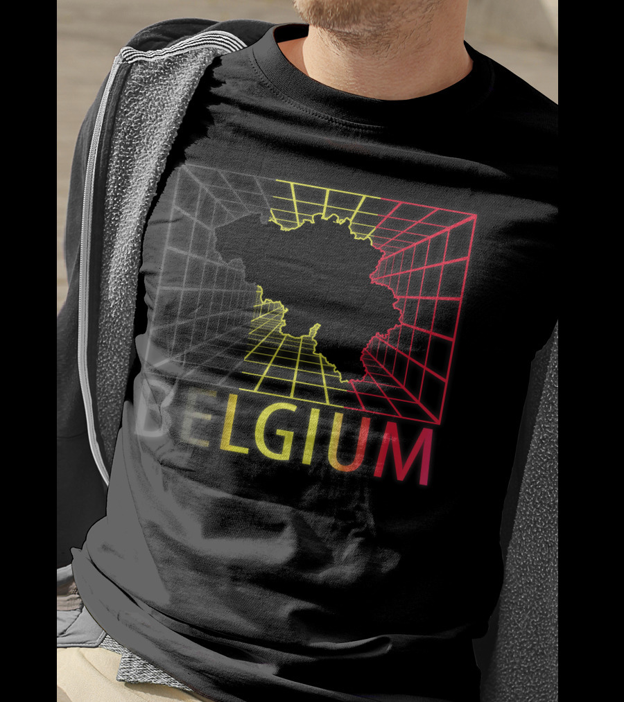 Belgium Map Neon Grid T-Shirt