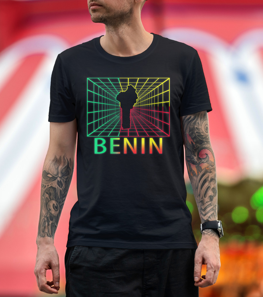 Benin Map Beninese Neon Grid T-Shirt