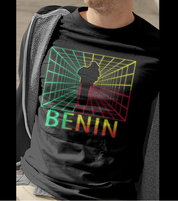 Benin Map Beninese Neon Grid T-Shirt