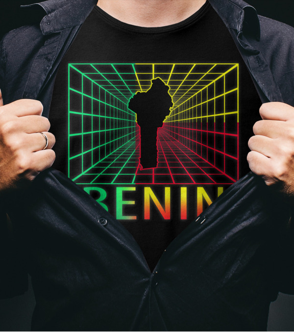 Benin Map Beninese Neon Grid T-Shirt