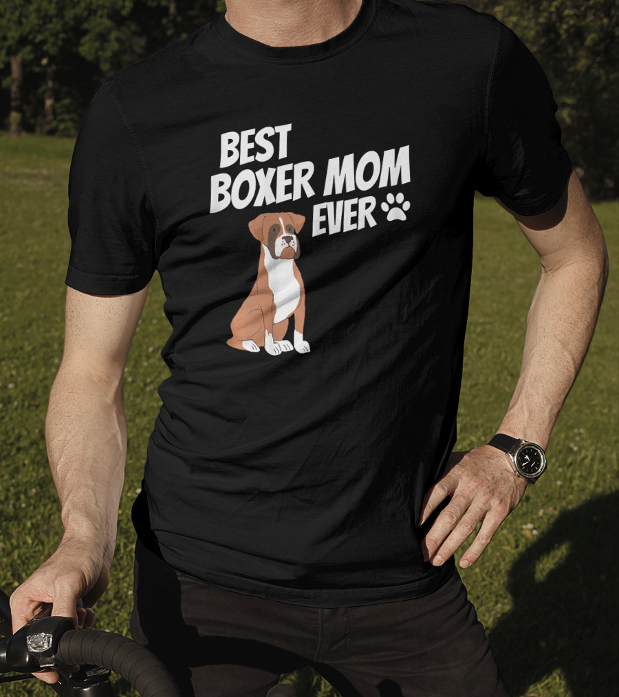 Best Boxer Mom Ever With Cute Dog And Paw Prints T-Shirt