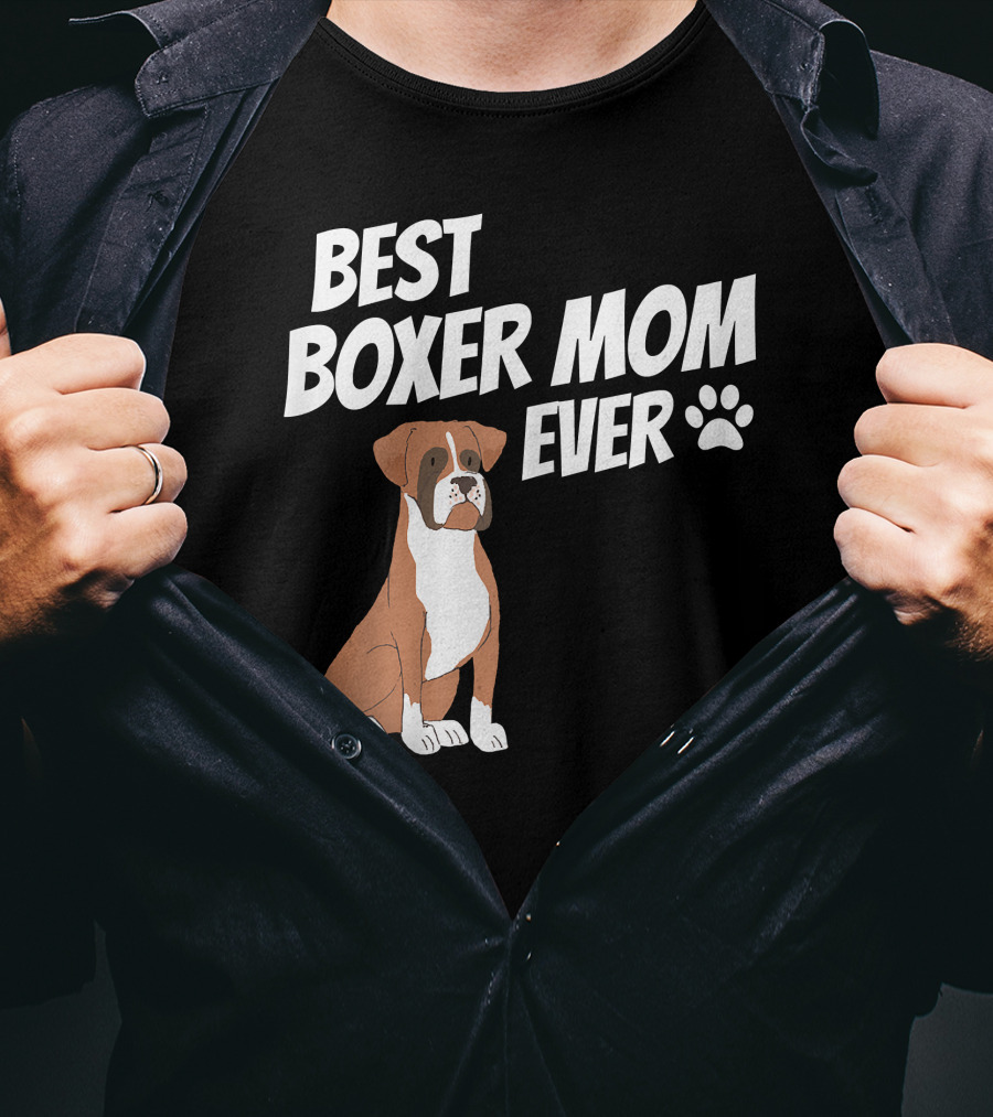 Best Boxer Mom Ever With Cute Dog And Paw Prints T-Shirt
