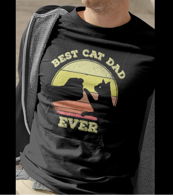 Best Cat Dad Ever Funny Cat Lover Sunset Fist Bump T-Shirt