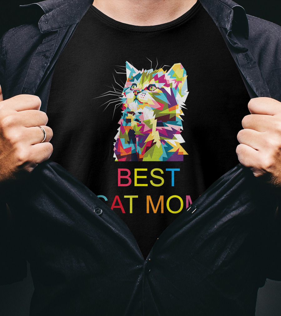 Best Cat Mom Ever Cute Cat Lady Colorful Geometric Kitten T-Shirt