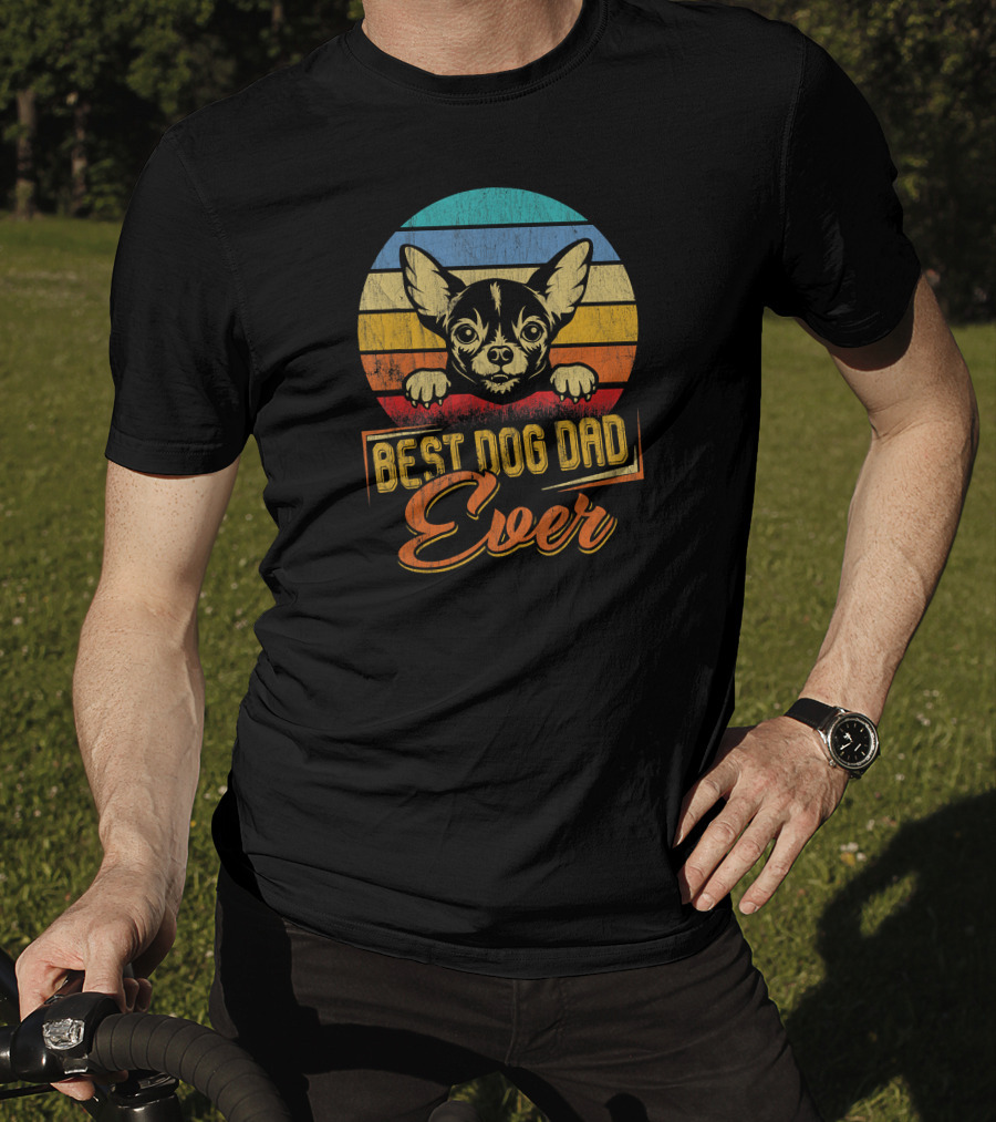 Best Dog Dad Ever Vintage Chihuahua Retro Stripes T-Shirt